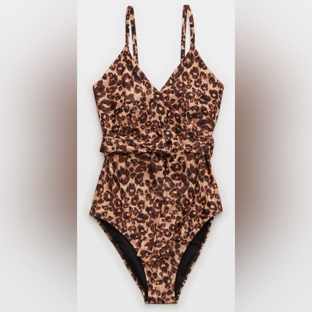 NWT Aerie Leopard Print Wrap Full Coverage One Piece - Size L Long